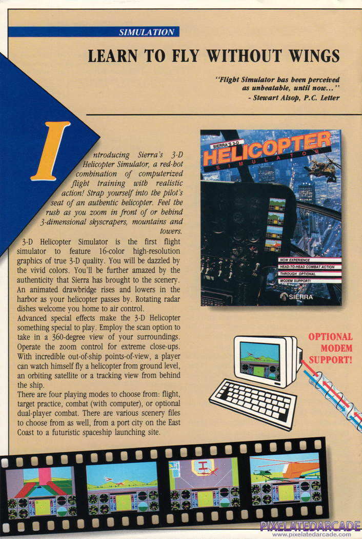 Sierra's 3-D Helicopter Simulator Advertisement: Sierra 1988 product catalog