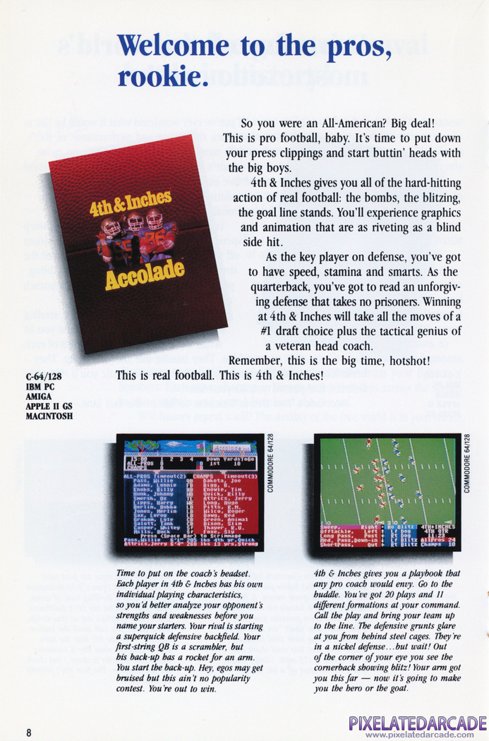 4th & Inches Advertisement: Accolade 1988 product catalog