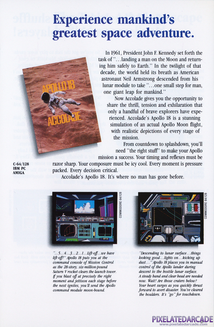Apollo 18: Mission to the Moon Advertisement: Accolade 1988 product catalog