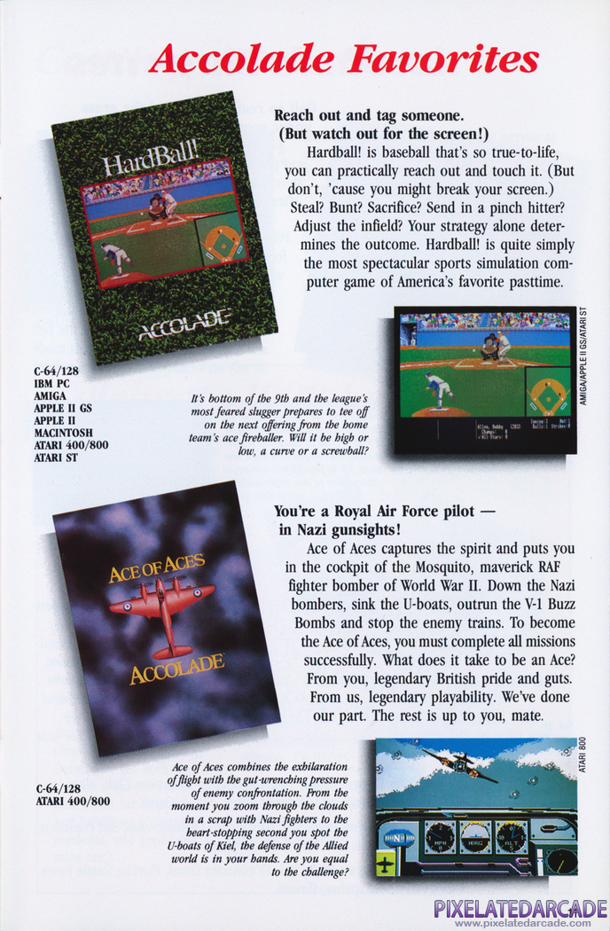 Ace of Aces Advertisement: Accolade 1988 product catalog