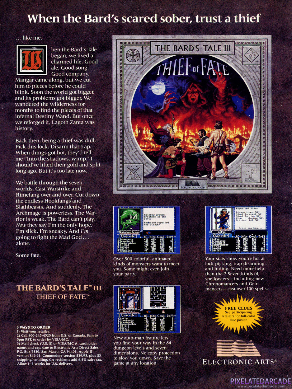 The Bard's Tale III: Thief of Fate Advertisement: June 1988 magazine ad