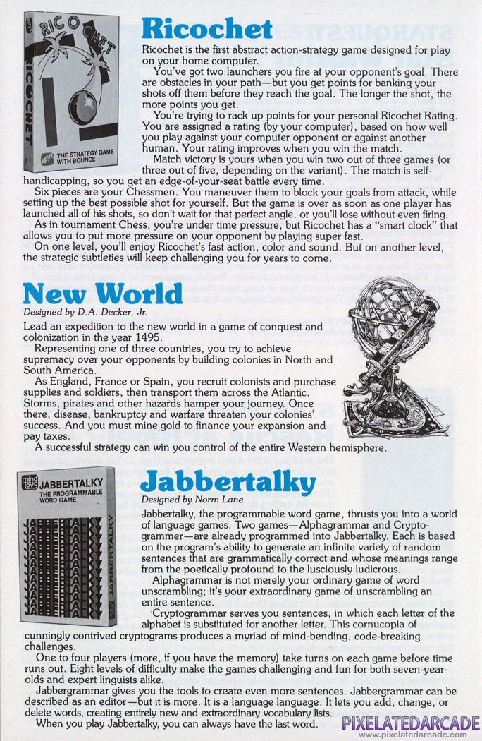 Ricochet Advertisement: Epyx 1982 product catalog