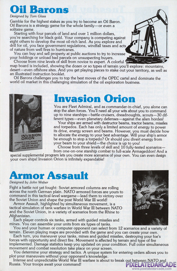 Oil Barons Advertisement: Epyx 1982 product catalog