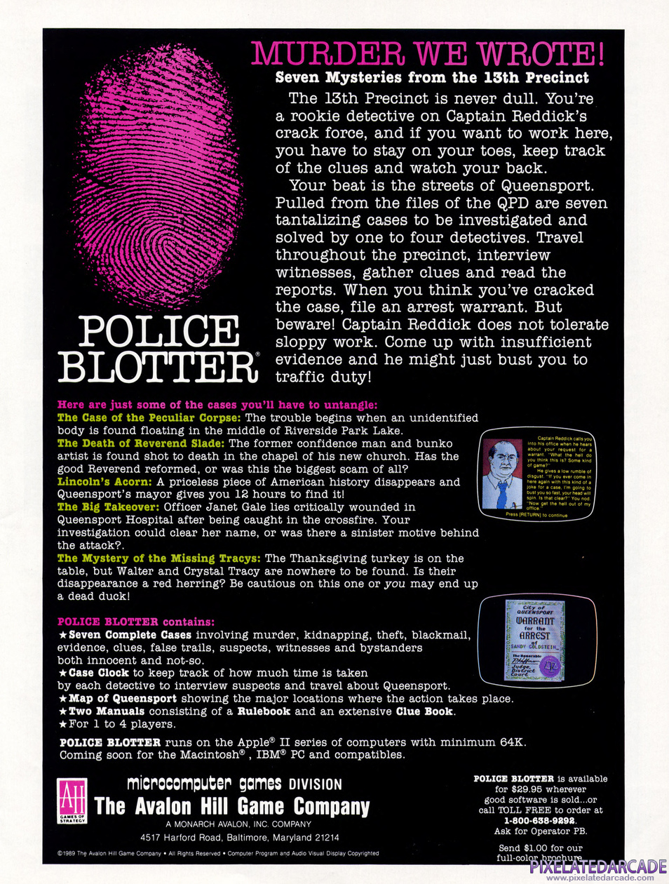 Police Blotter Advertisement: April 1989 magazine ad