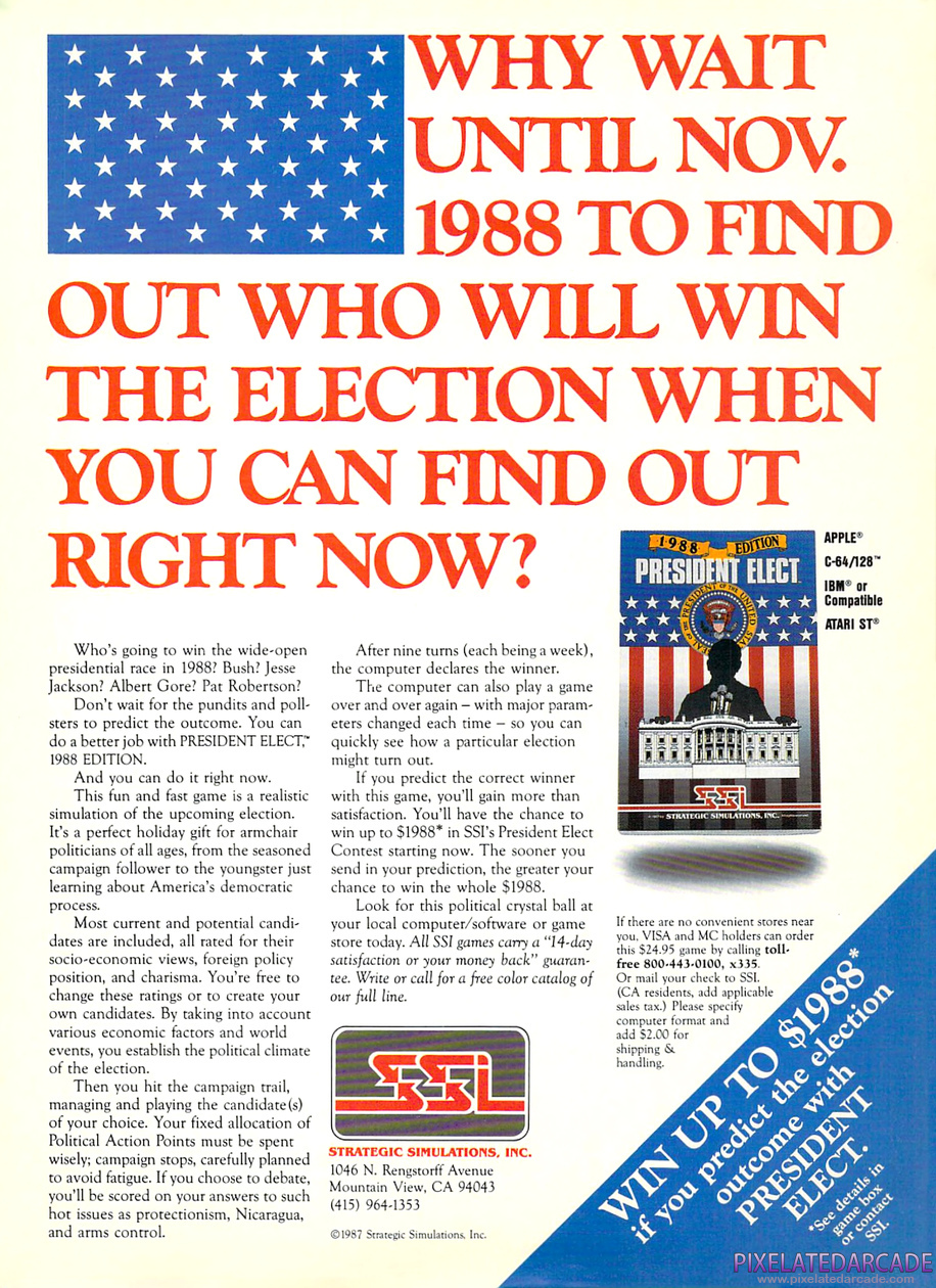 President Elect: 1988 Edition Advertisement: January 1988 magazine ad