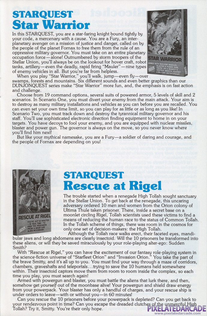 StarQuest: Star Warrior Advertisement: Epyx 1982 product catalog