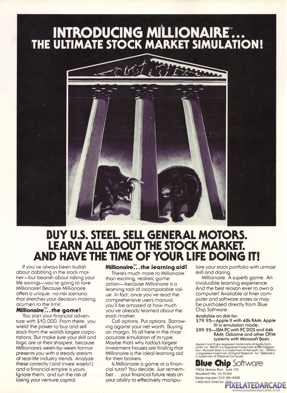 Millionaire: The Stock Market Simulation Advertisement: November 1982 magazine ad