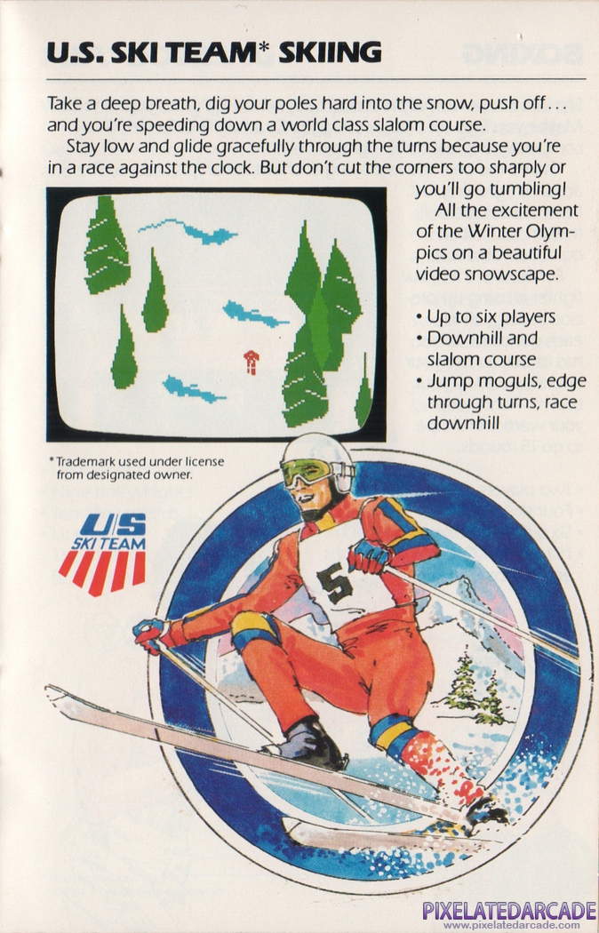 US Ski Team Skiing Advertisement: Mattel Electronics 1982 product catalog