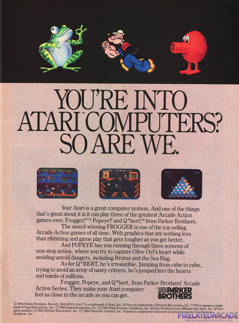 Q*bert Advertisement: Parker Brothers 1984 magazine ad