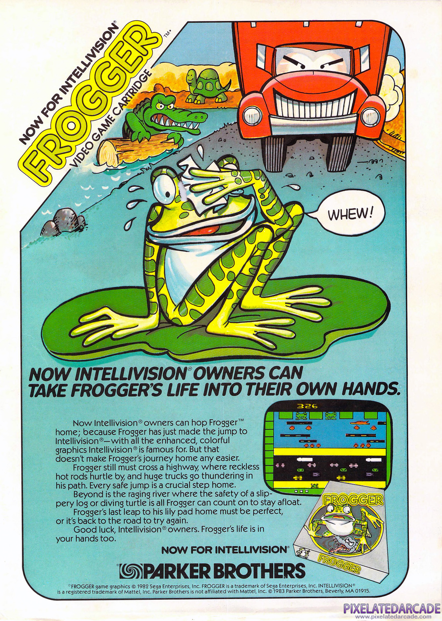 Frogger Advertisement: Parker Brothers May 1983 magazine ad