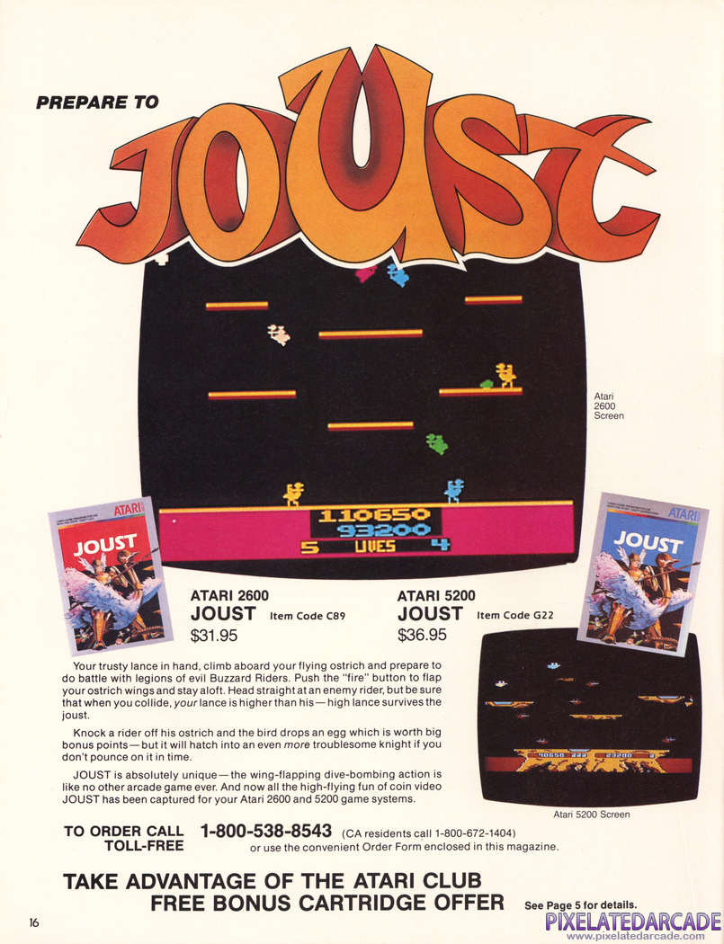 Joust Advertisement: Atari Age magazine September/October 1983 promotion