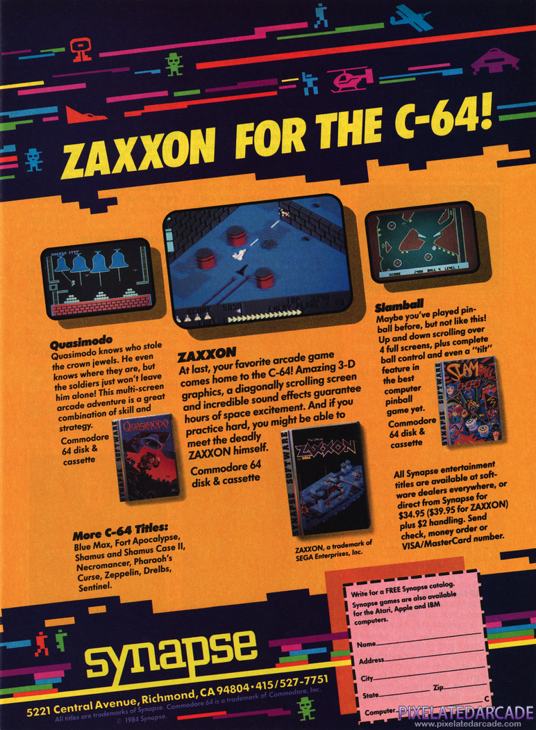 Zaxxon Advertisement: Synapse Software 1984 magazine ad
