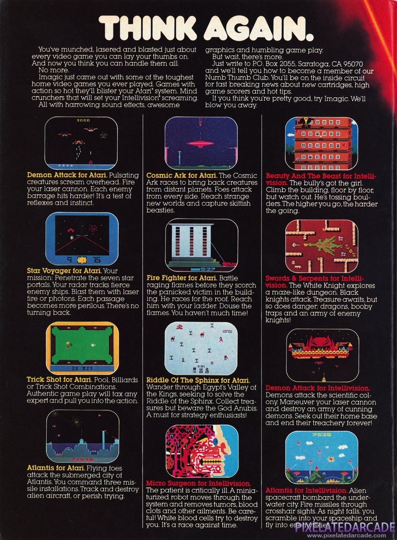 Demon Attack Advertisement: Imagic July 1983 magazine ad - Page 2 of 3