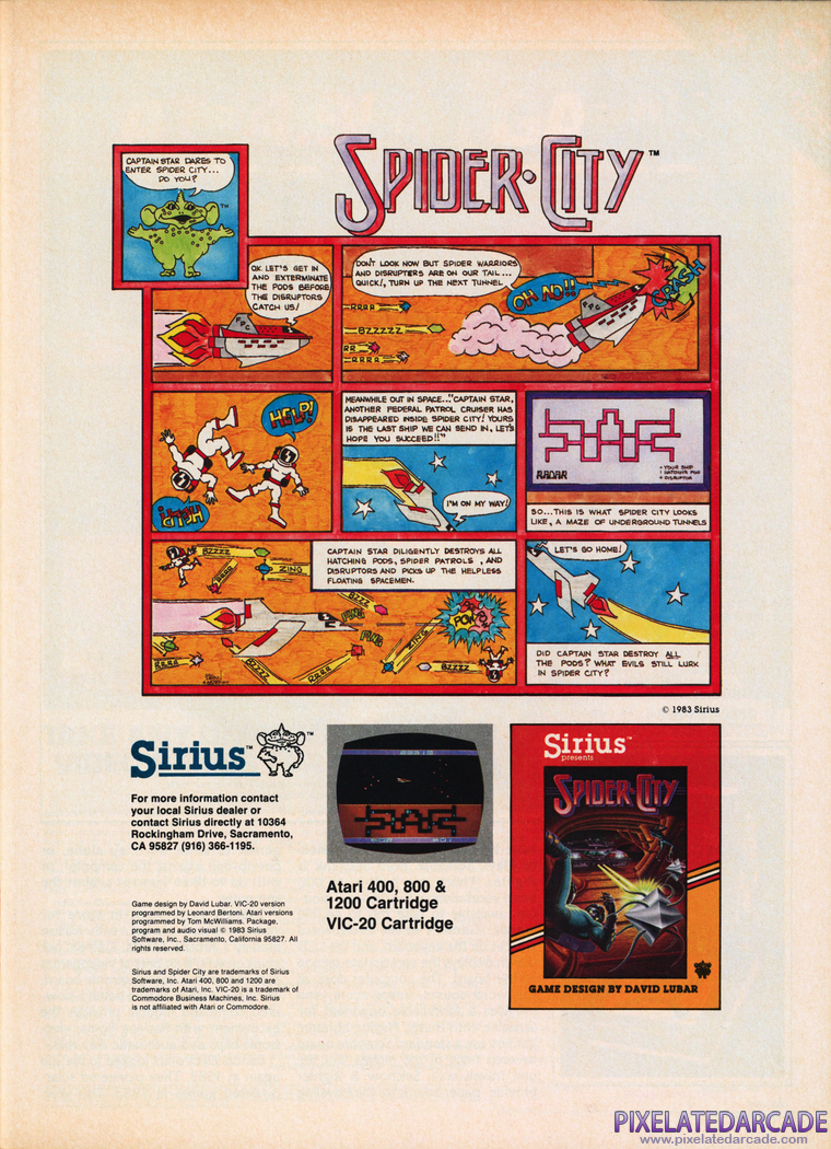 Spider City Advertisement: July 1983 magazine ad
