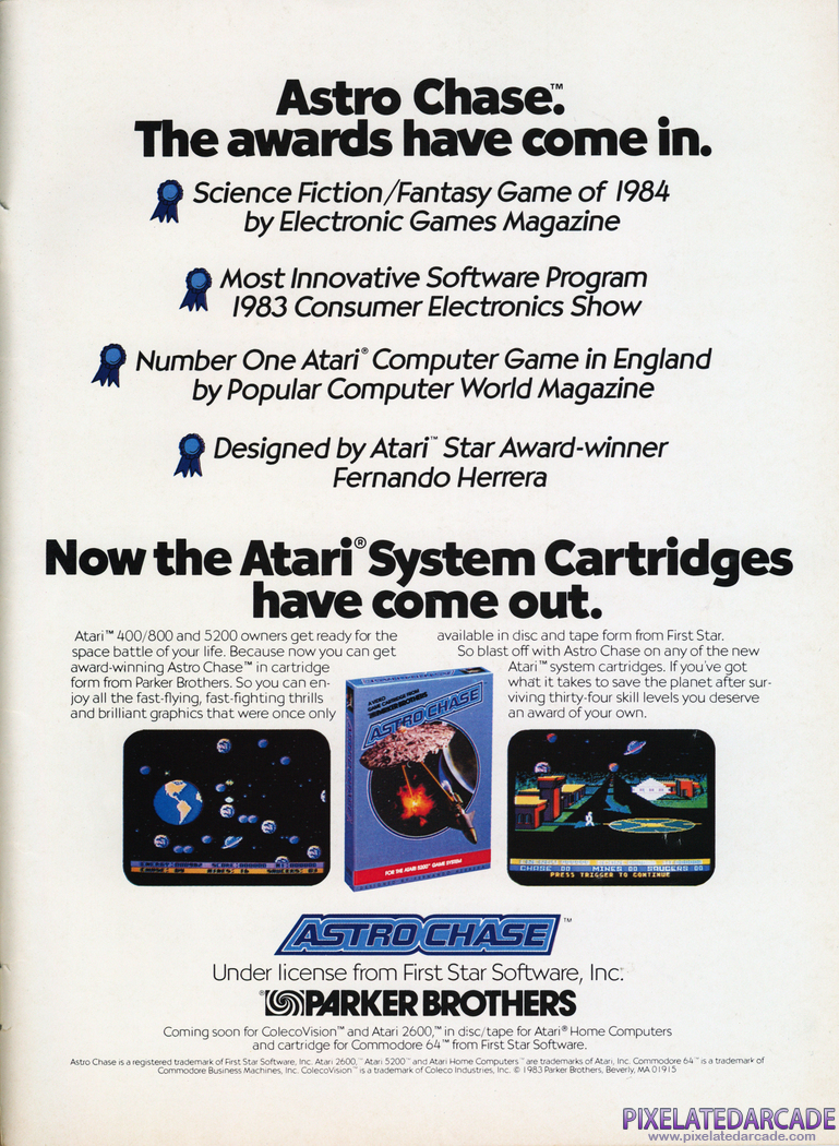 Astro Chase Advertisement: Parker Brothers 1984 magazine ad