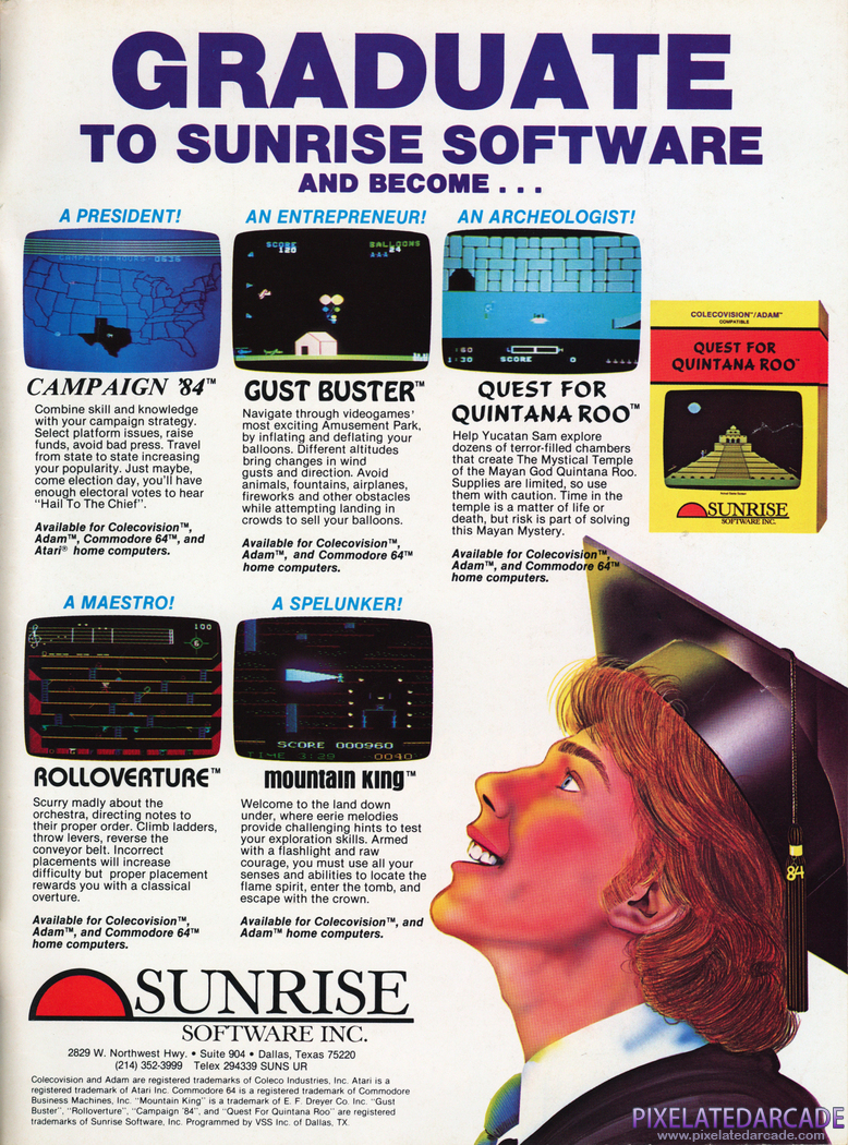 Quest for Quintana Roo Advertisement: Sunrise Software 1984 magazine ad