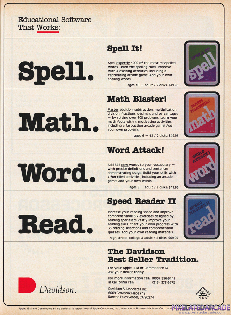 Word Attack! Advertisement: Davidson 1985 magazine ad