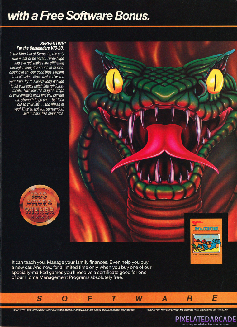 Serpentine Advertisement: Creative Software January 1984 magazine ad