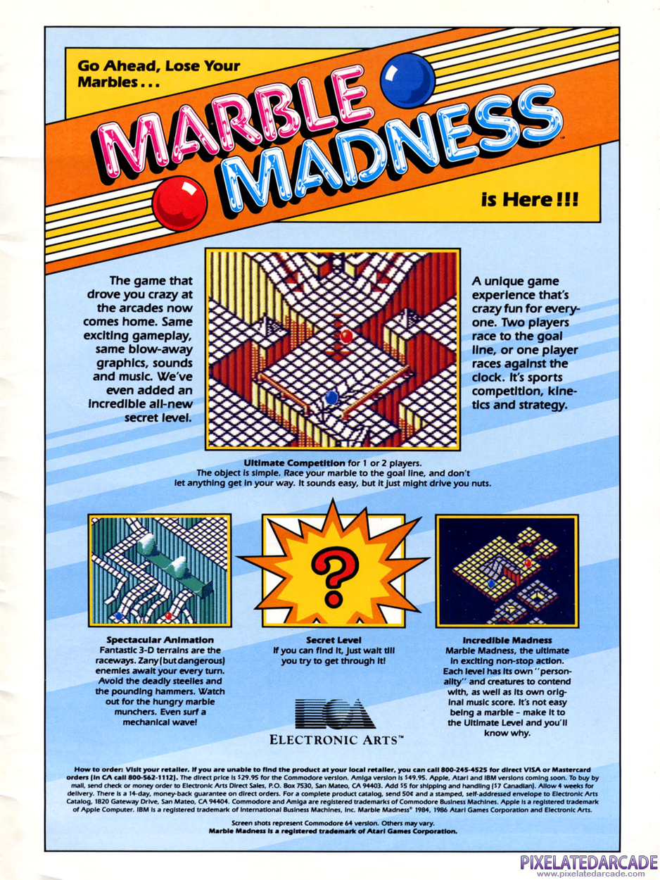 Marble Madness Advertisement: December 1986 magazine ad