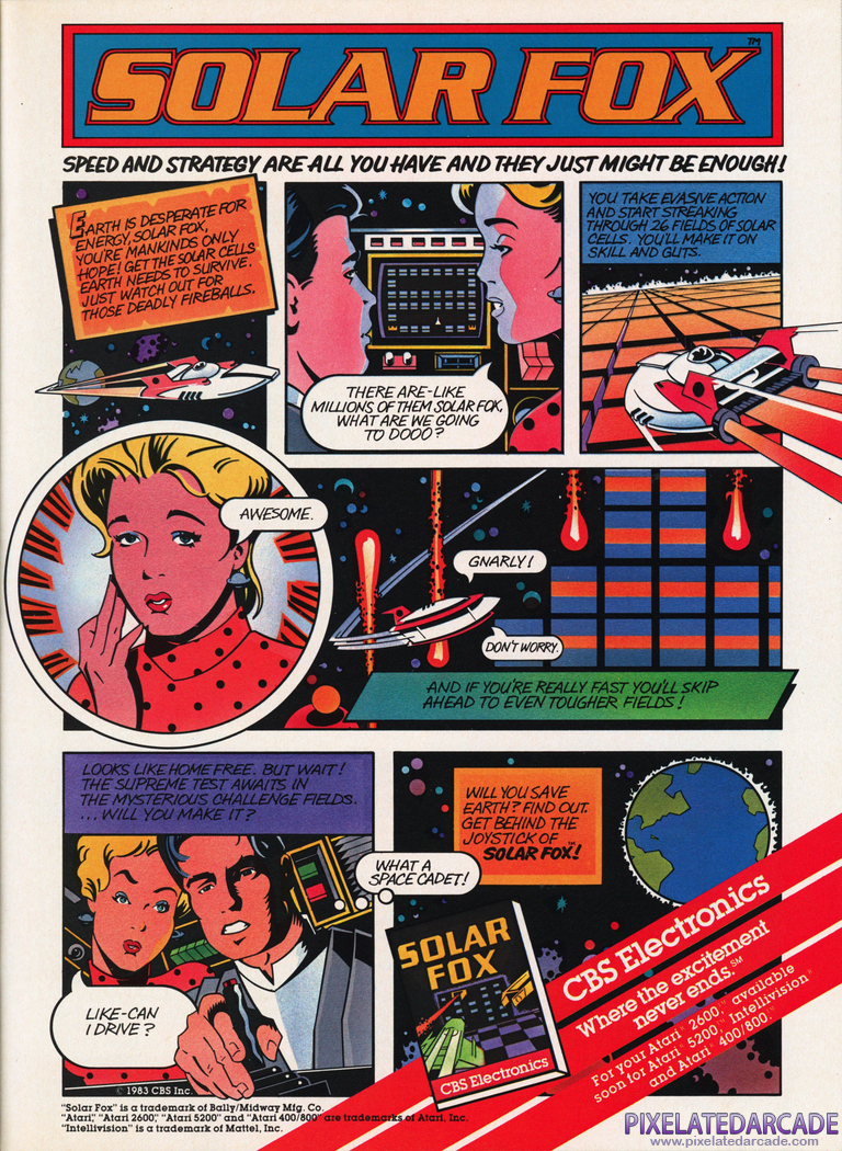 Solar Fox Advertisement: Solar Fox 1983 magazine ad