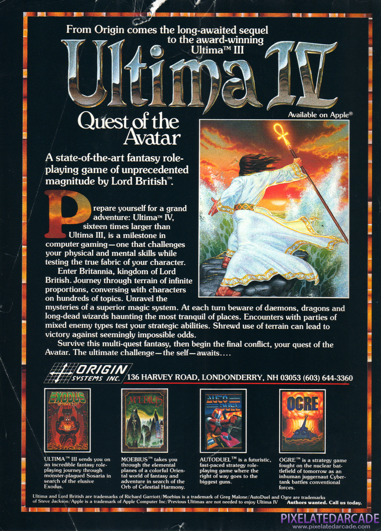Ultima IV: Quest of the Avatar Advertisement: August 1987 magazine ad
