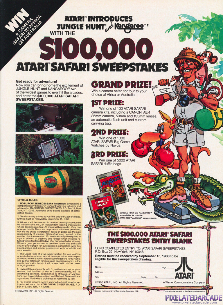Kangaroo Advertisement: Atari 1983 Safari Sweepstakes