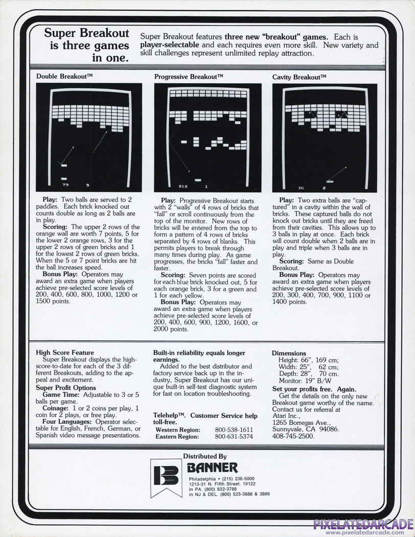 Super Breakout Advertisement: Super Breakout arcade flyer - Back