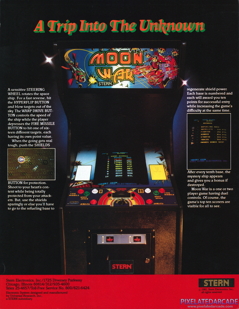 Moon War Advertisement: Moon War arcade flyer - Back