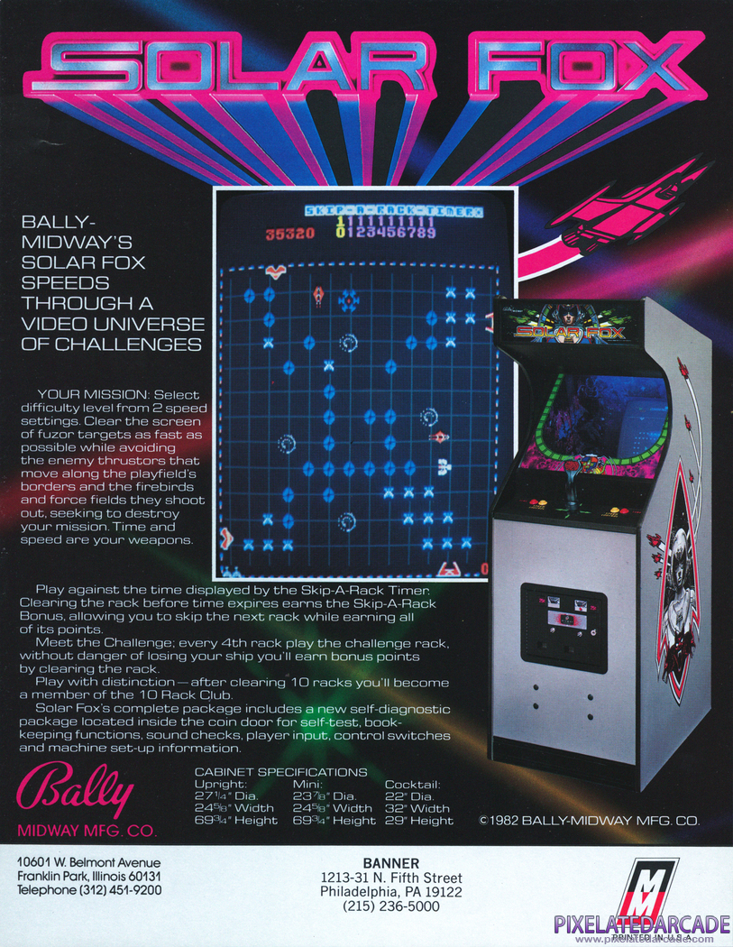 Solar Fox Advertisement: Solar Fox arcade flyer - Back