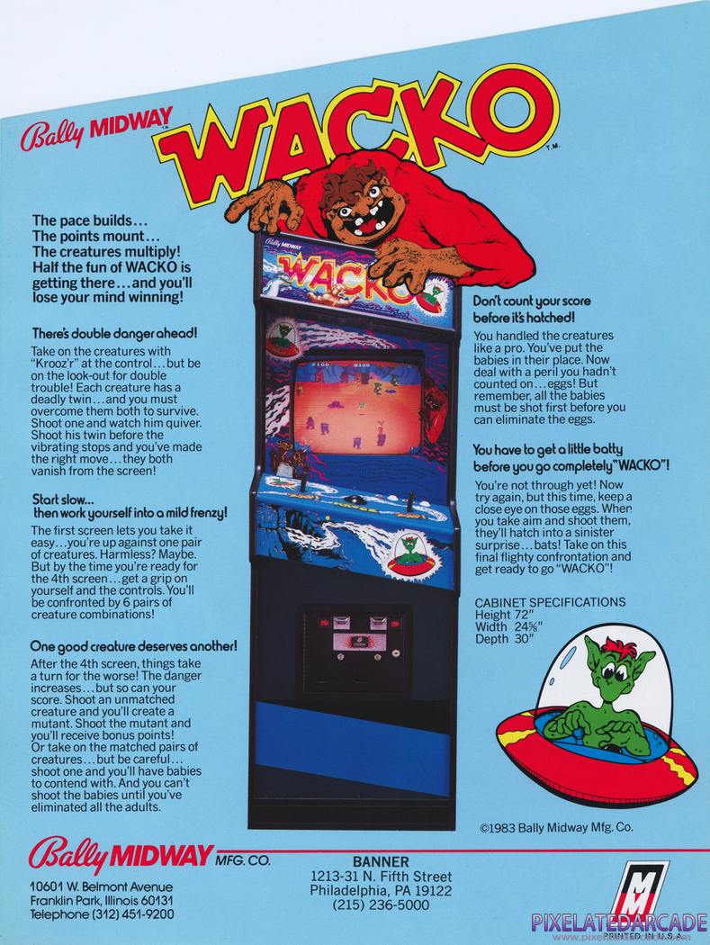 Wacko Advertisement: Wacko arcade flyer - Back