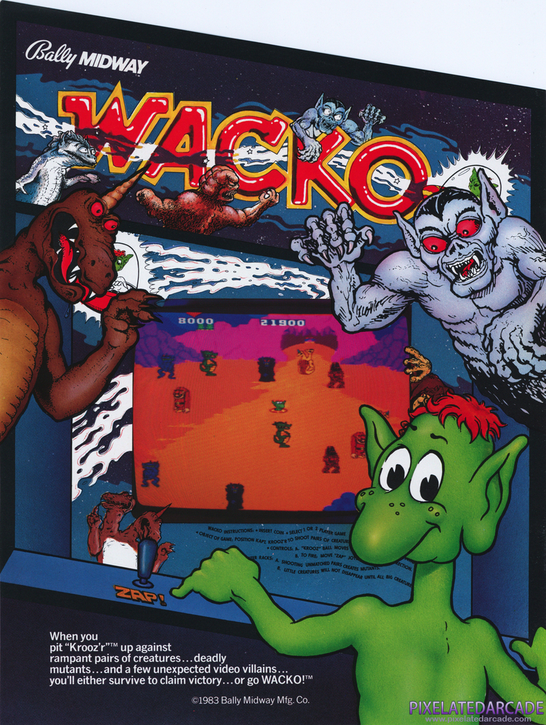 Wacko Advertisement: Wacko arcade flyer - Front