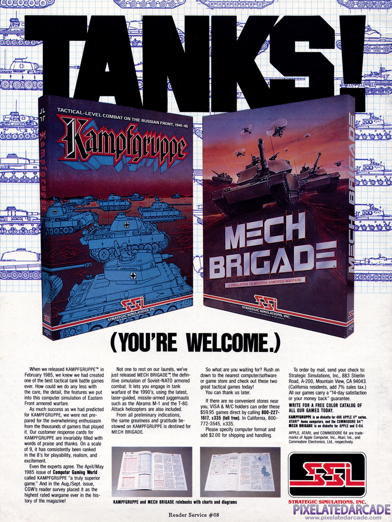 Mech Brigade Advertisement: Computer Gaming World Nov-Dec 1985 advertisement
