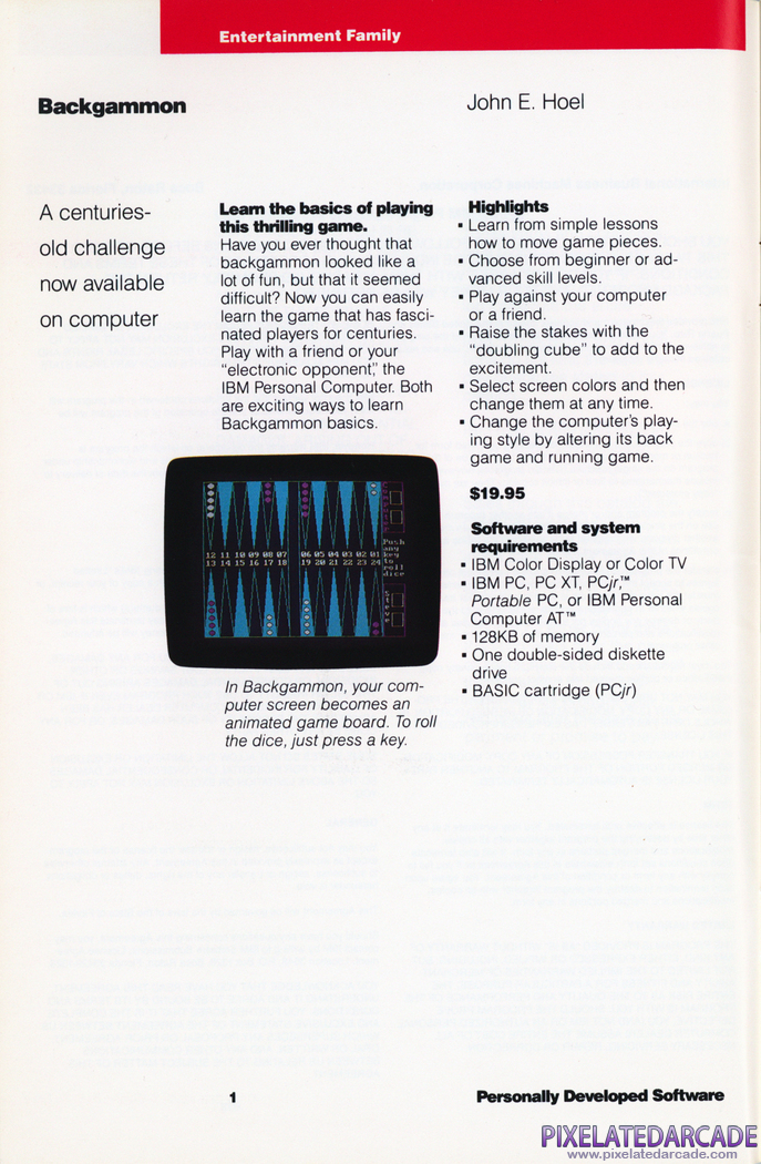 Backgammon Advertisement: IBM Personally Developed Software Catalog Volume 1, Number 1