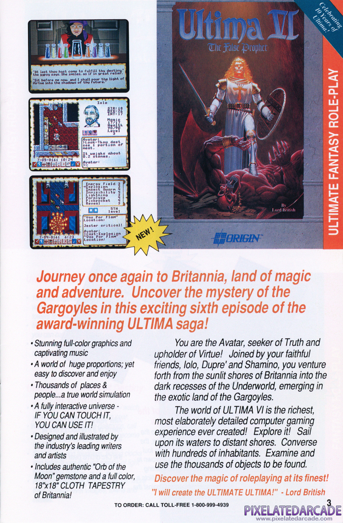Ultima VI: The False Prophet Advertisement: Origin 1990 product catalog