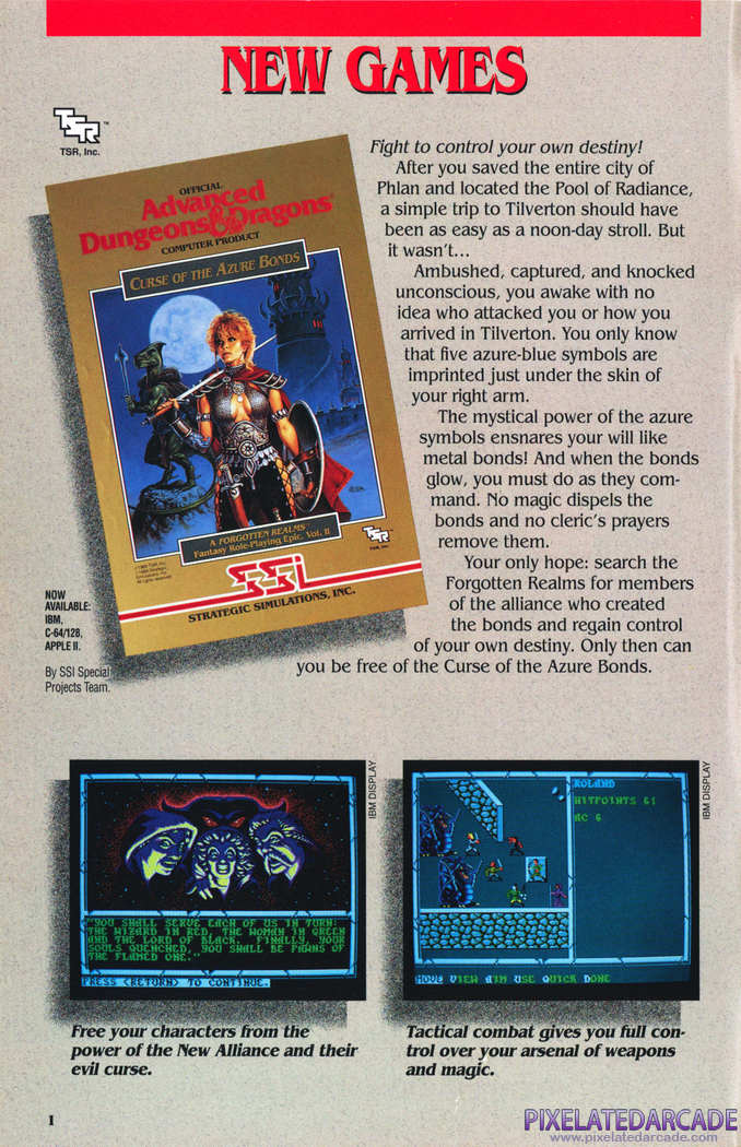 Curse of the Azure Bonds Advertisement: SSI 1989-1990 product catalog