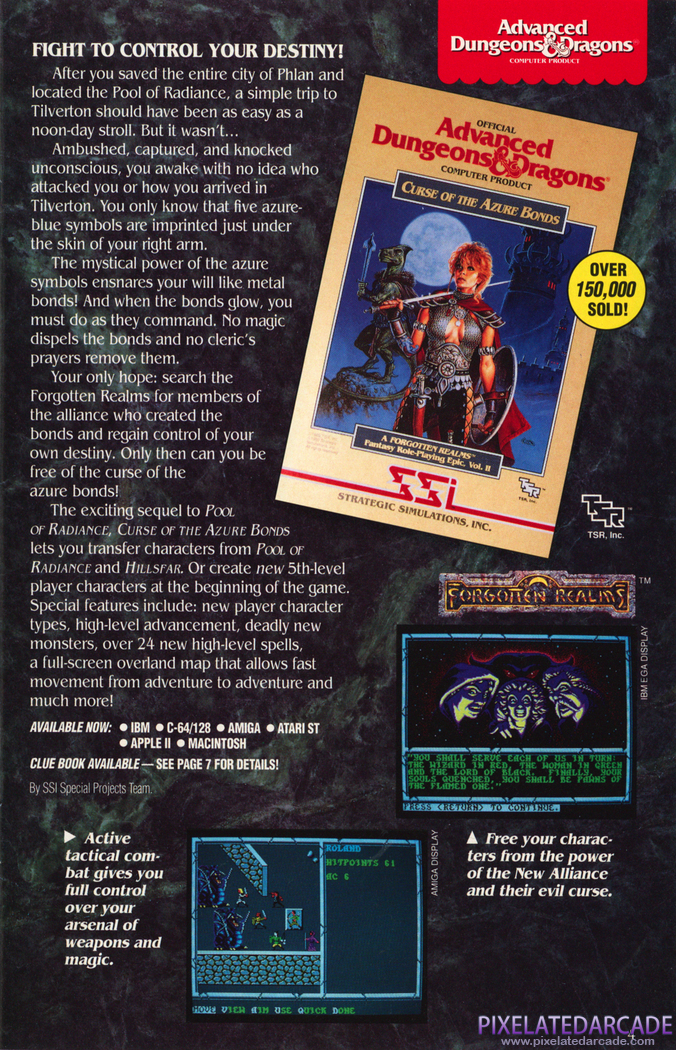 Curse of the Azure Bonds Advertisement: SSI 1991 product catalog
