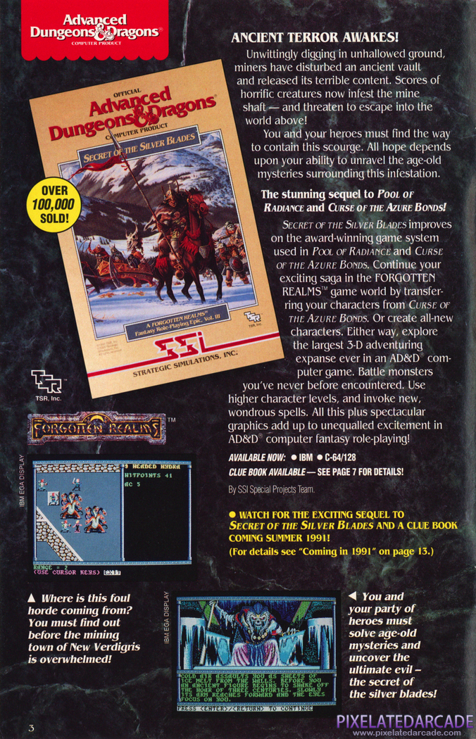 Secret of the Silver Blades Advertisement: SSI 1991 product catalog