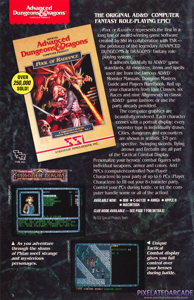 Pool of Radiance Advertisement: SSI 1991 product catalog