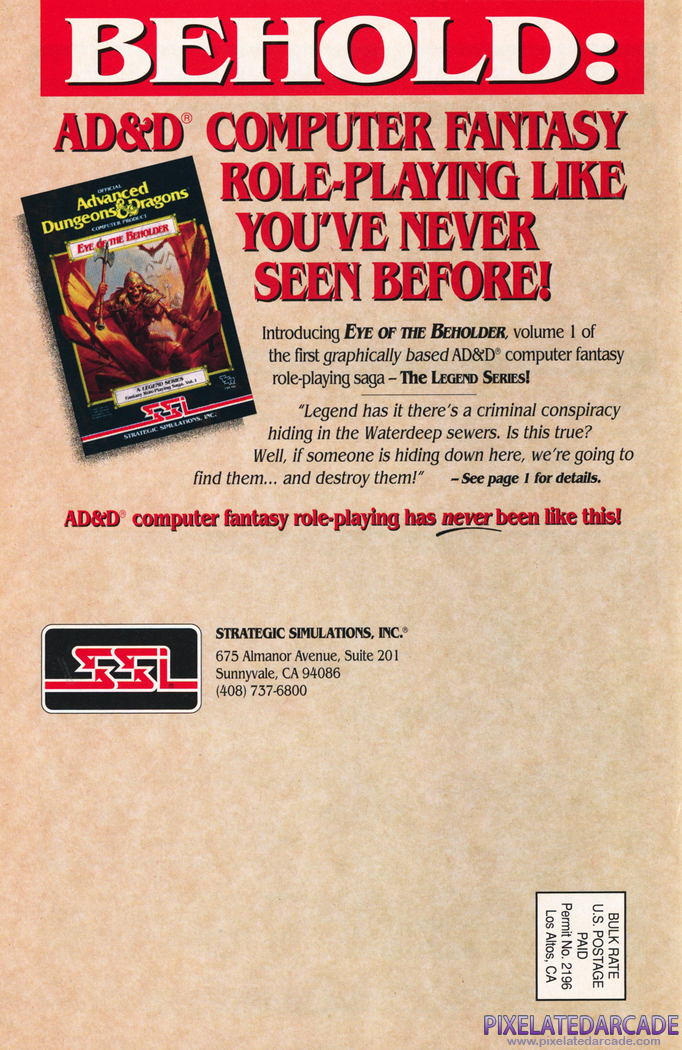 Eye of the Beholder Advertisement: SSI 1991 product catalog (back cover)