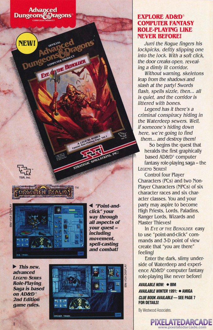 Eye of the Beholder Advertisement: SSI 1991 product catalog