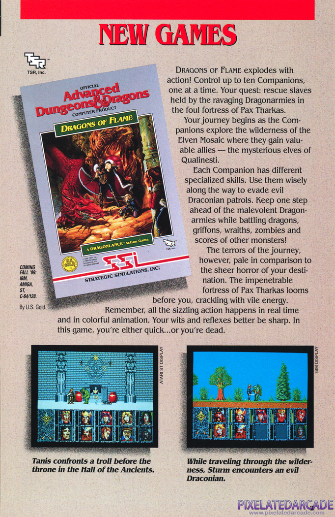 Dragons of Flame Advertisement: SSI 1989-1990 product catalog