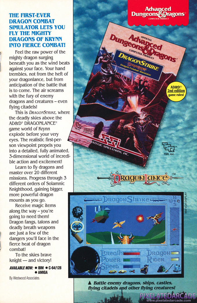 DragonStrike Advertisement: SSI 1991 product catalog