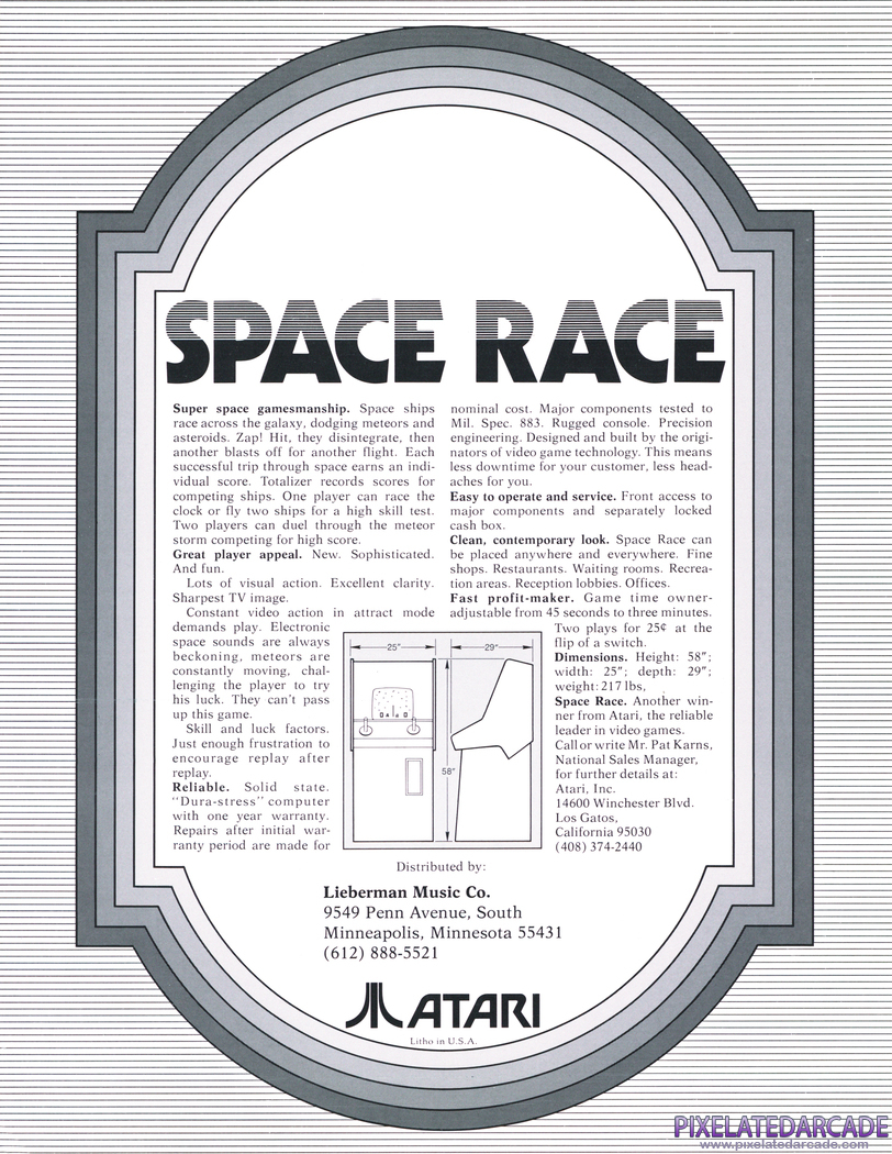 Space Race Advertisement: Space Race arcade flyer - Back
