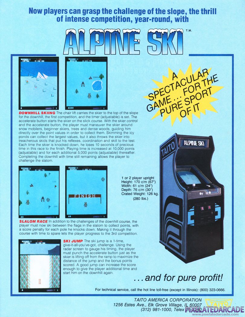Alpine Ski Advertisement: Alpine Ski arcade flyer - Back