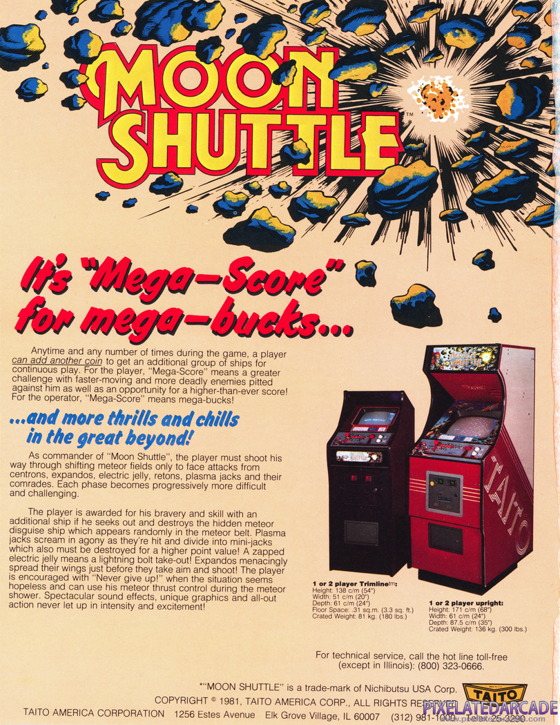 Moon Shuttle Advertisement: Moon Shuttle arcade flyer - Back