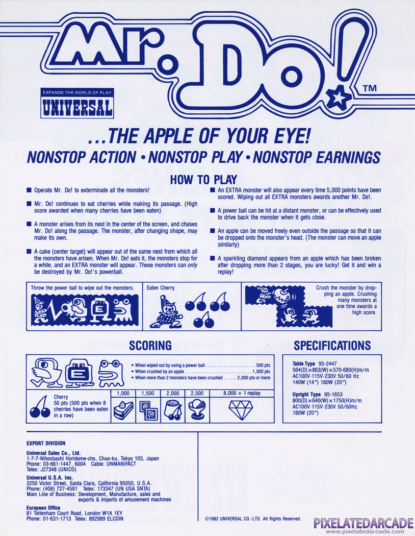 Mr. Do! Advertisement: Mr. Do! arcade flyer - Back