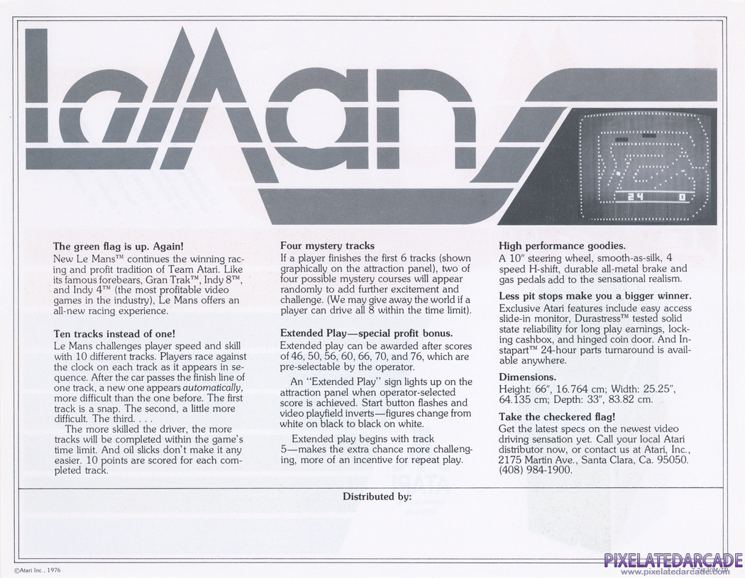 Le Mans Advertisement: Le Mans arcade flyer - Back