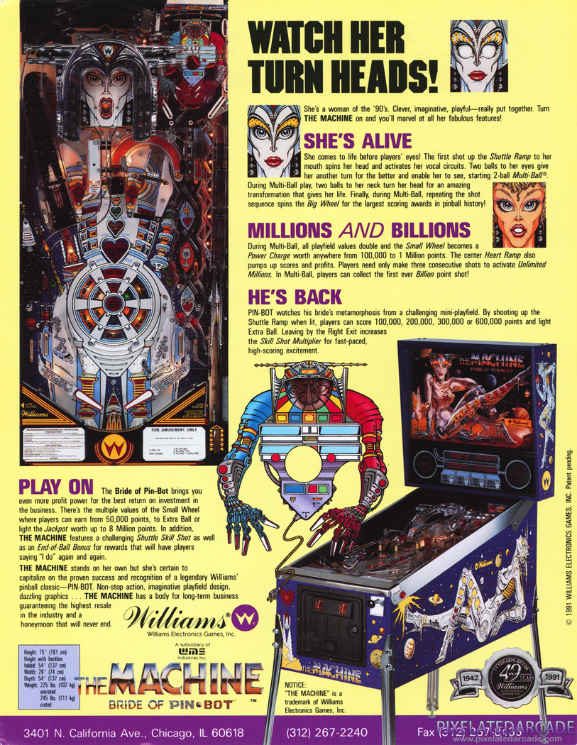 The Machine: Bride of PIN•BOT Advertisement: Bride of Pin-Bot flyer - Back