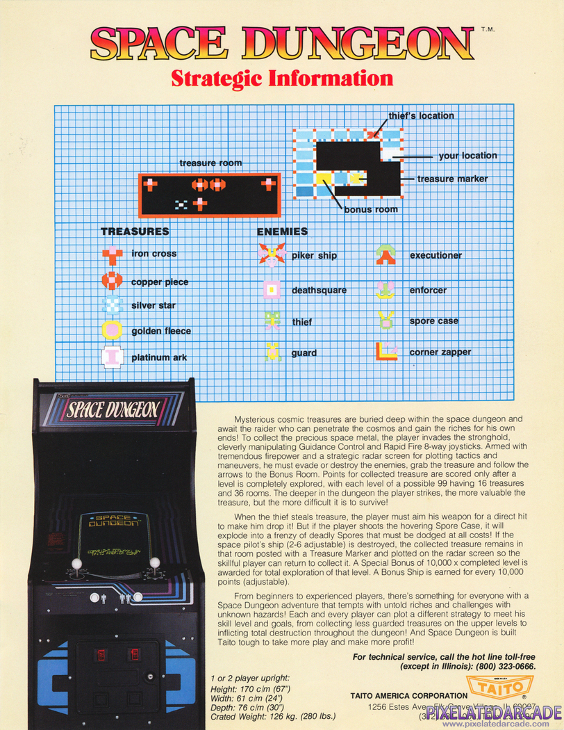 Space Dungeon Advertisement: Space Dungeon arcade flyer - Back