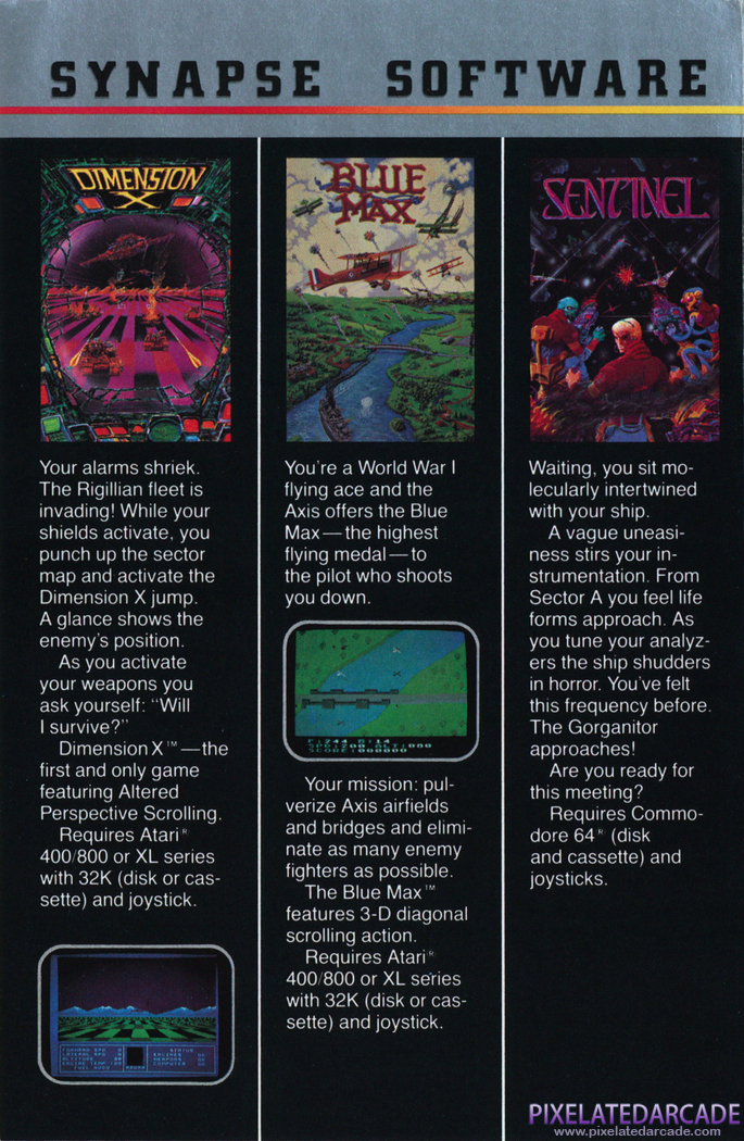 Dimension X Advertisement: Synapse Software product catalog